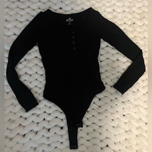 Hollister Black Henley Long Sleeve Bodysuit